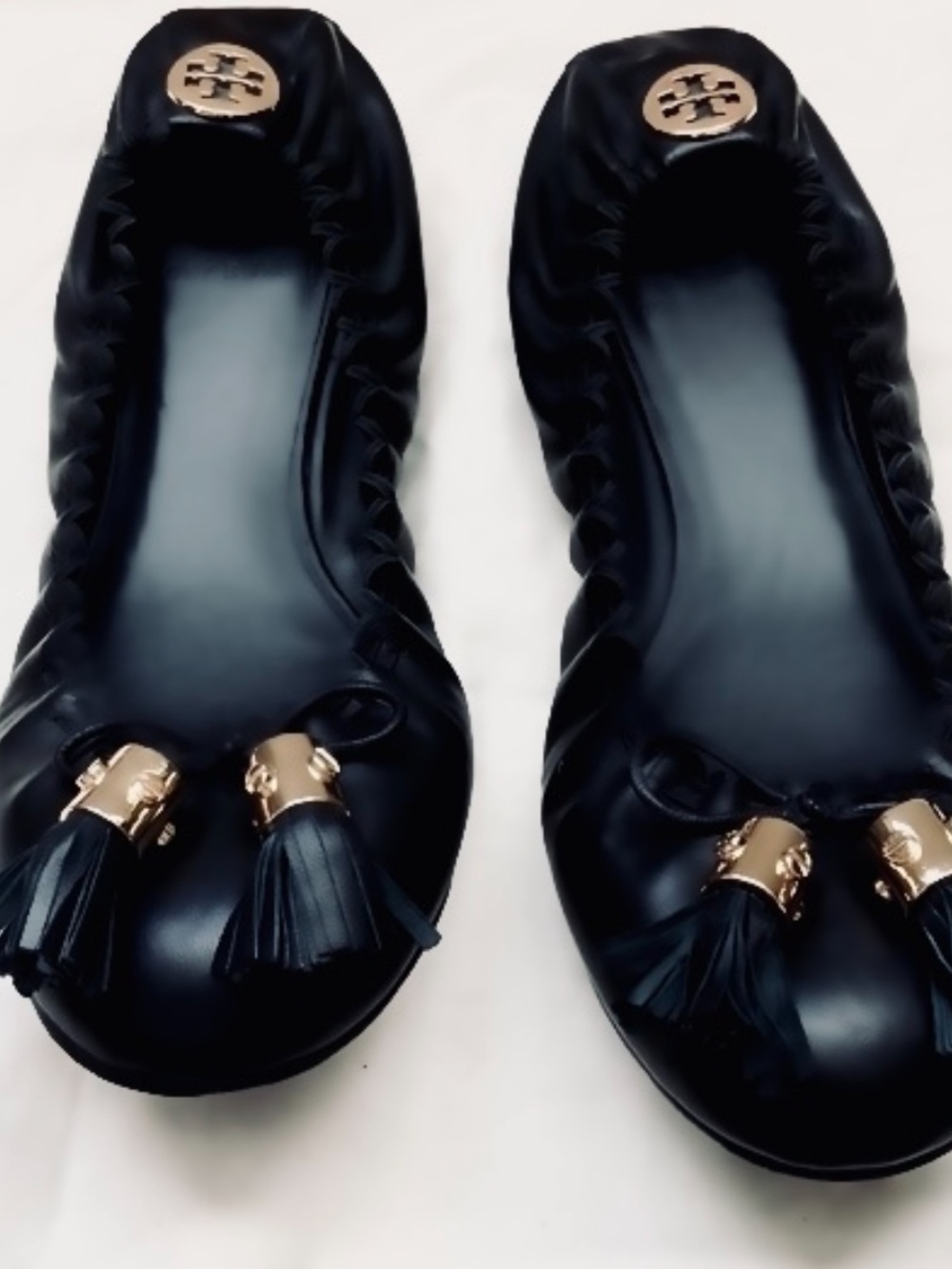 Tory Burch Black Reese Tassel Ballet Bow Flats, NEW